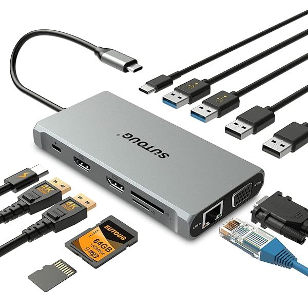 12-in-1 SUTOUG USB C Hub Docking Station: Dual HDMI, 4K, Ethernet, PD 3.0 for MacBook & Windows Laptops