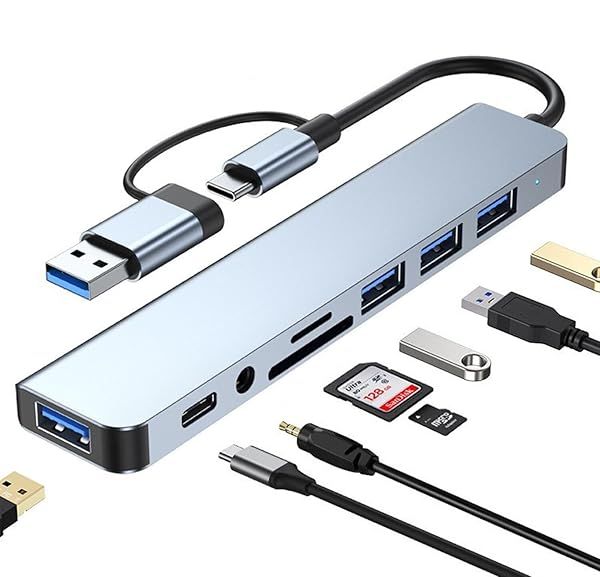 VIENON 8-in-1 USB C Hub: Aluminum USB 3.0 Splitter with Card Reader & Aux for MacBook Pro, Air & More Devices