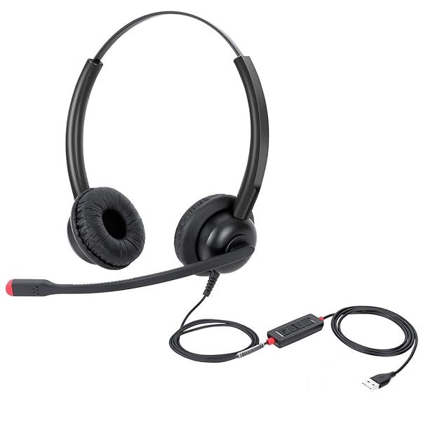 USB Headset with Noise Cancelling Mic for PC & Laptop - Perfect for Home Office, Online Classes, Skype & Zoom