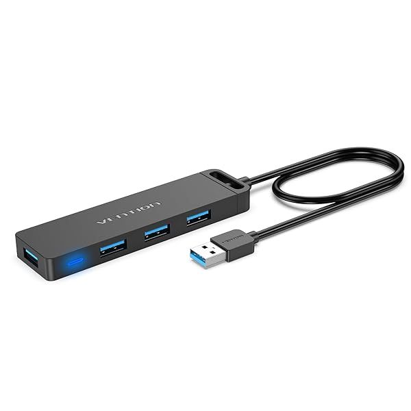 VENTION 4-Port USB 3.0 Hub - Ultra-Slim Data Splitter for MacBook, Laptop, PS4 & More