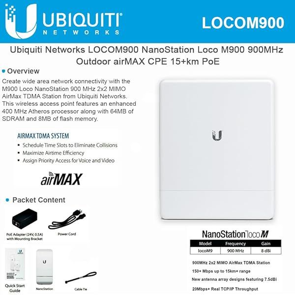 Ubiquiti NanoStation M900 Loco: High-Performance 900MHz MIMO AirMax TDMA Station