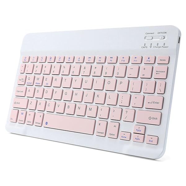 Ultra-Slim Rechargeable Bluetooth Keyboard - Portable Wireless for Android, iOS, Samsung Galaxy, iPad & More (Pink)