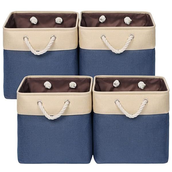 "Univivi Collapsible Storage Baskets Set of 4 - Large Fabric Organizers for Shelves & Closets (Blue, 13"x13"x13")"