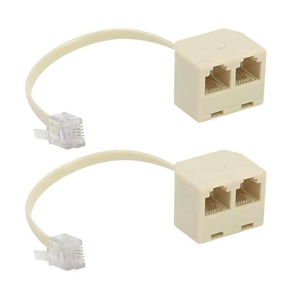 Uvital 2-Way Telephone Splitters RJ11 6P4C - Male to 2 Female Adaptor for Landline (Yellow, 2 Pack)
