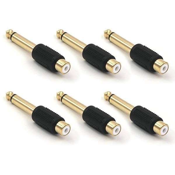 "VCE RCA to 1/4" Audio Adapter 6-Pack: 6.35mm Mono Plug Male to RCA Female Connectors"