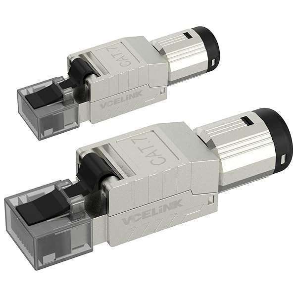 VCELINK RJ45 Cat7 Connectors 2-Pack: Tool-Free Zinc Alloy Ethernet Plugs for 10G SFTP Cables - Easy Fast Installation