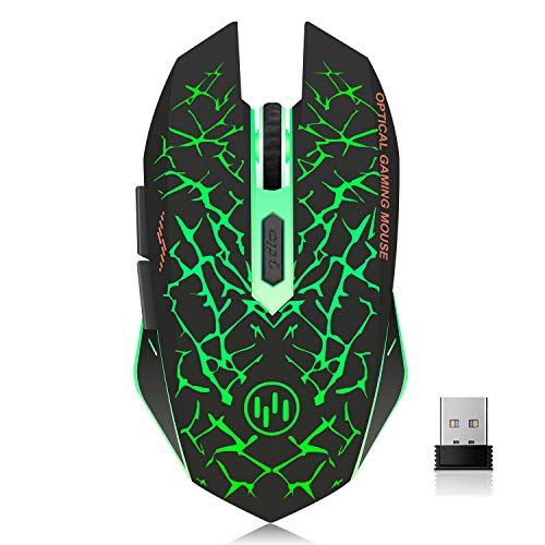 VEGCOO C12 Wireless Gaming Mouse: Rechargeable, Silent Click, 2400DPI, 6 Buttons for PC & Laptop - Advanced 2.4GHz Technology (Green)