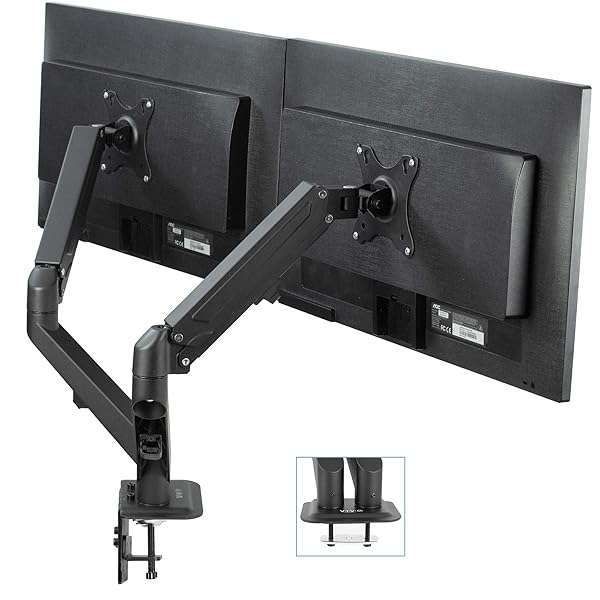 "VIVO Dual Monitor Arm for 17-27" Screens - Adjustable Desk Mount Stand, Tension Spring, Black - STAND-V102O"