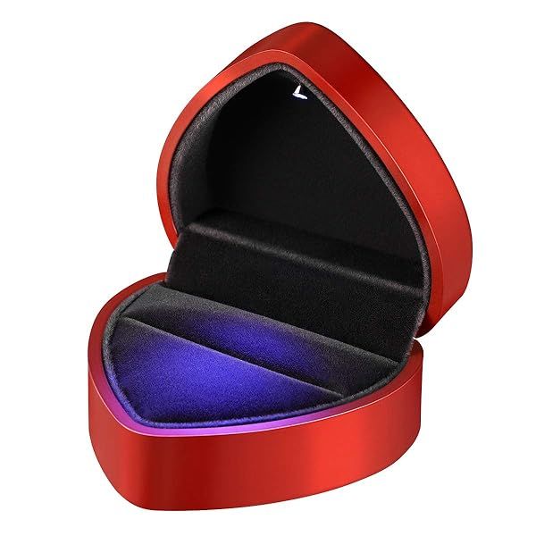 VOSAREA LED Heart-Shaped Ring Box for Engagement & Wedding Proposals - Perfect for Anniversaries & Valentine's Day (Red)