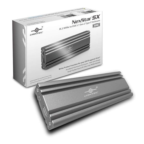 Vantec M.2 NVMe SSD to USB 3.1 Gen 2 Enclosure - Space Gray, ID6 (NST-206C3-SG) with C to C Cable