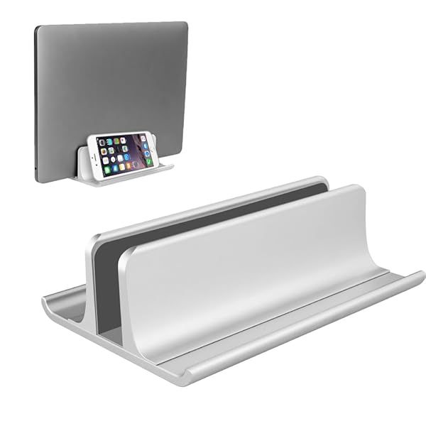 "Vaydeer 3-in-1 Aluminum Laptop Stand: Adjustable Vertical Holder for MacBook, Surface, HP & Dell (Up to 17.3") - Space-Saving Organizer"