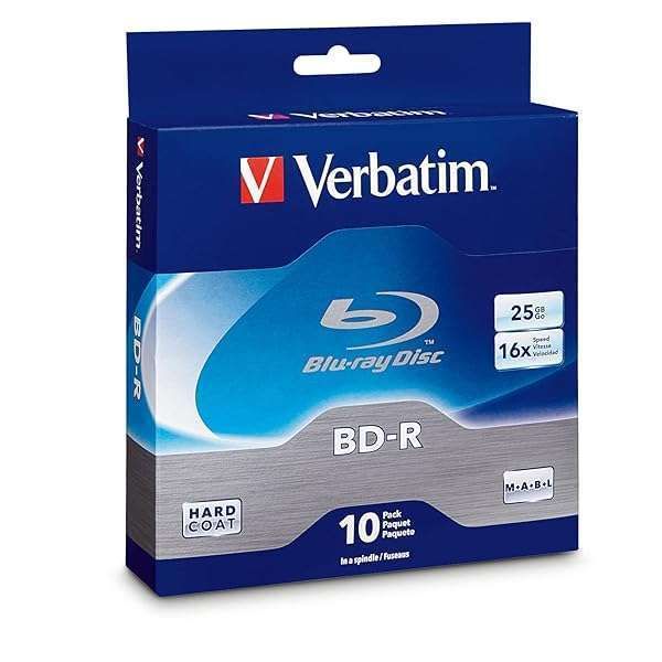 Verbatim BD-R 25GB 16X Blu-ray Discs - 10 Pack Spindle - High-Quality Recordable Media