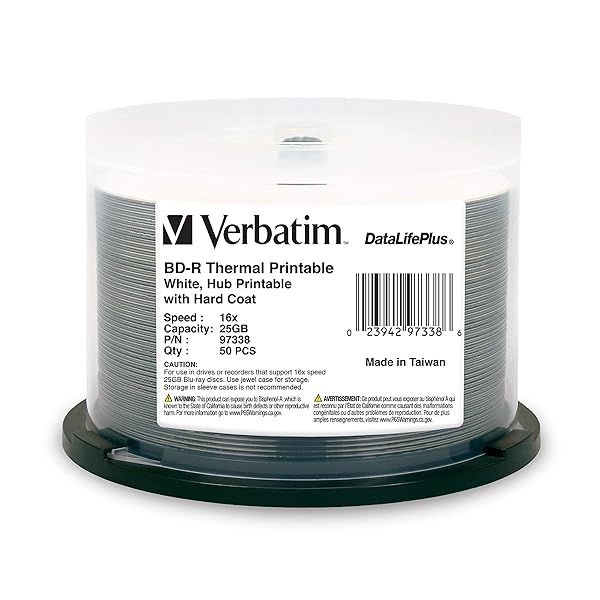 Verbatim BD-R 25GB 16X DataLifePlus Thermal Printable Discs - 50pk Spindle (Hub Printable) - Fast Shipping!