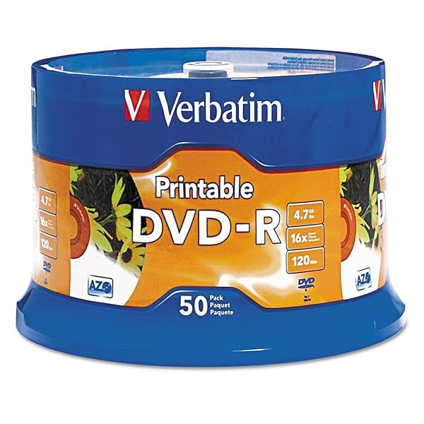 Verbatim DVD-R 4.7GB 16X White Inkjet Printable - 50-Disc Pack with Branded Hub