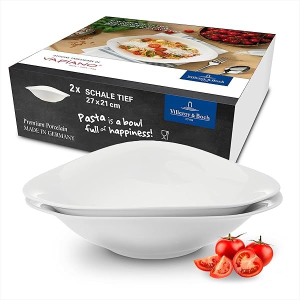 Villeroy & Boch Dune VAPIANO Pasta Bowl Set - 2 Premium Porcelain Bowls in White