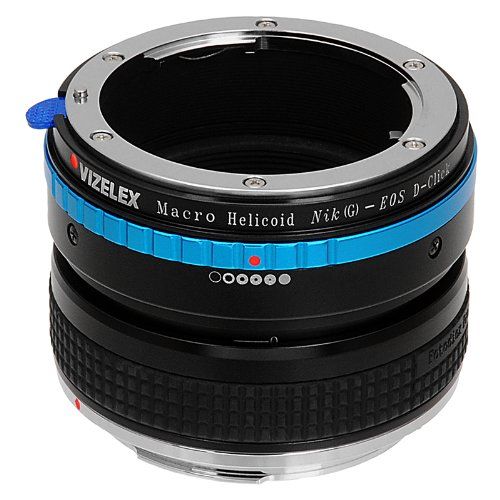 Vizelex Macro Focusing Helicoid: Nikon G/DX to Canon EOS Adapter with De-Clicked Aperture Dial