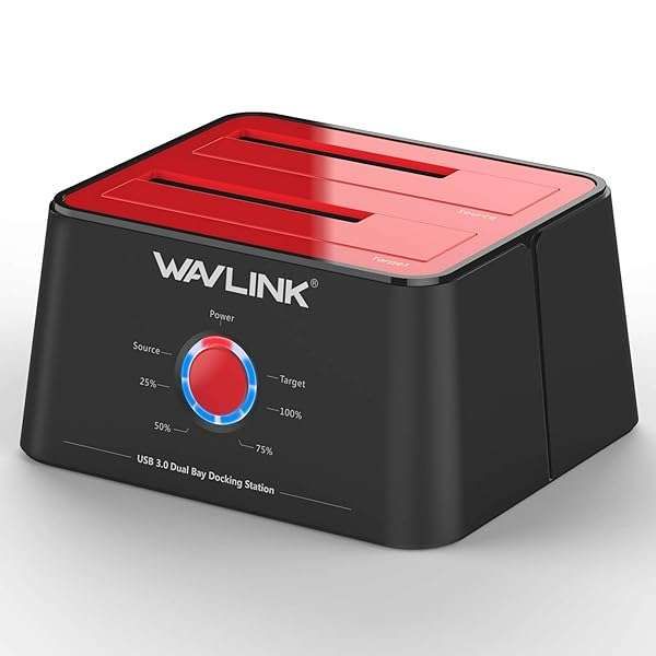 WAVLINK USB 3.0 Dual Bay SATA Enclosure Dock: 2x16TB HDD/SSD Cloner & Docking Station - Fast UASP, Red