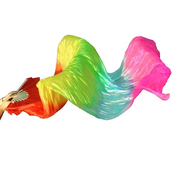 WEISIPU Hand-Made Faux Silk Belly Dance Fan Veils - 8 Colors, Bamboo Long Fans for Stunning Performances