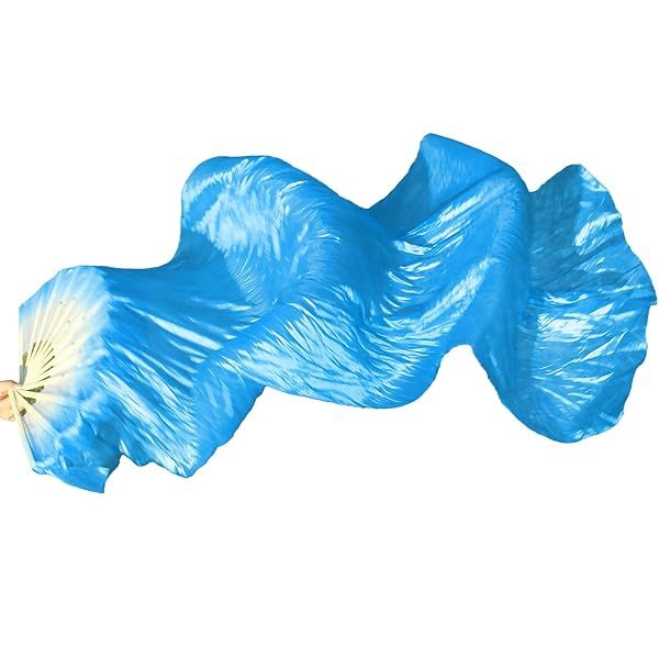 WEISIPU Hand-Made Faux Silk Belly Dance Fan Veils - Bamboo Long Fans Veils Available in 8 Stunning Colors for Dance Performances Right Hand ?Blue?