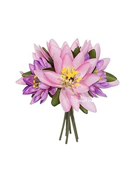 WINWISH 9'' Silk Lotus Flower Bouquet - 6 Stems for Wedding & Home Decor in Purple/Pink