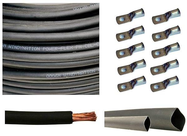 Premium 2 AWG 20ft Black Copper Welding Cable with 10 Connectors & Heat Shrink Tubing - Ultra Flexible & Durable