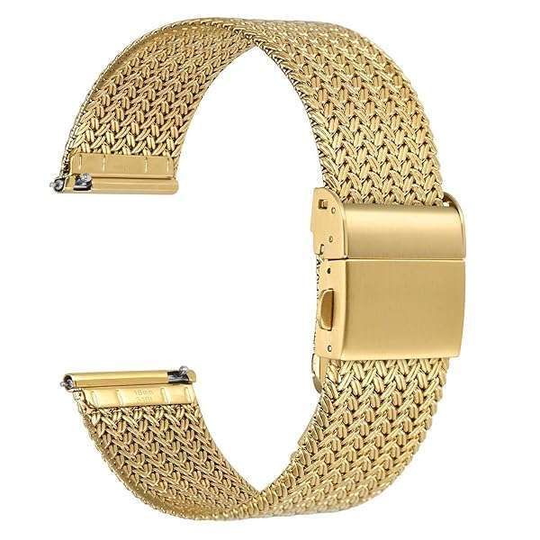 WOCCI 16mm Elite Metal Watch Band - Gold Mesh Woven Strap, 316L Stainless Steel, Quick Release for Men & Women