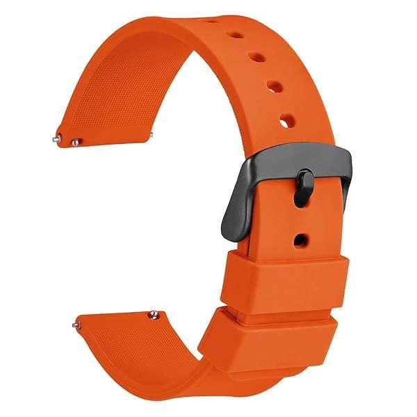 WOCCI 20mm Silicone Watch Band - Quick Release Rubber Strap with Black Buckle in Orange