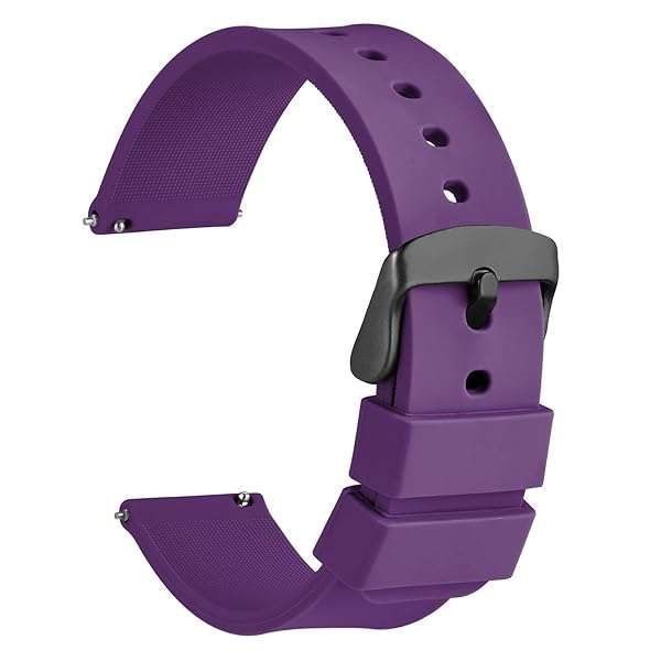 WOCCI 20mm Purple Silicone Watch Band - Quick Release Rubber Strap with Black Stainless Steel Buckle