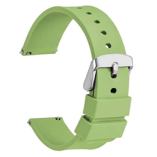 WOCCI 20mm Silicone Watch Band - Quick Release Rubber Strap with Silver Buckle in Matcha Green