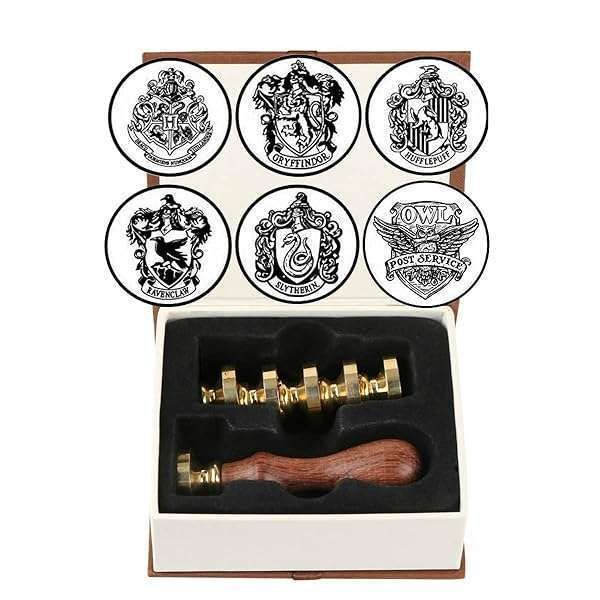 VIHOME Hogwarts Wax Seal Stamp Set: 6 Copper Seals & Wooden Hilt for Magical Lettering