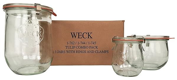 Buy Weck Tulip Jar Combo Pack: 762, 744, 745 with Lids, Rubber Rings & Clamps - Perfect for Preserving!