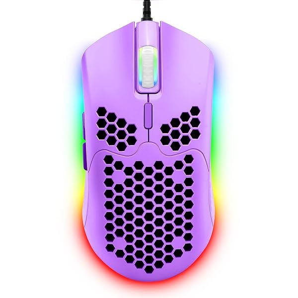 Lightweight Wired Gaming Mouse with 6 RGB Lights, 6400 DPI & 7 Programmable Buttons - Perfect for PC, Xbox & PS4 Gamers (Purple)