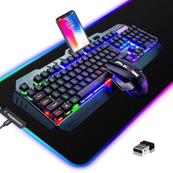 Wireless Gaming Keyboard & Mouse Combo: 3-in-1 RGB LED, Rechargeable, 3800mAh Battery, Metal Panel & Mute Mouse Pad
