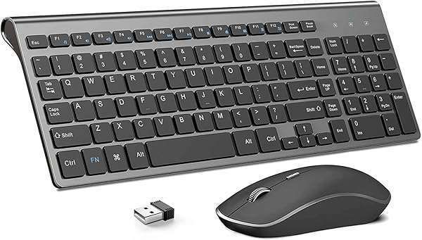 JOYACCESS 2.4G Wireless Keyboard & Mouse - Ergonomic Slim Design for Windows, PC, Laptop & Tablet - Black Grey
