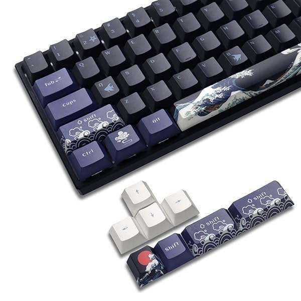XVX PBT Keycaps Set - Great Wave Off Kanagawa Design for 60% Mechanical Keyboards | DYE-Sub Cherry Profile for MX Switches