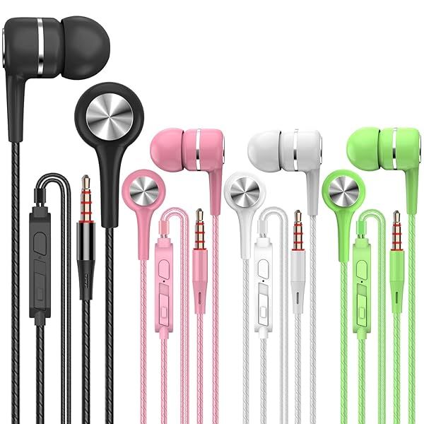 YNR 4 Pairs Wired Earbuds with Microphone & Volume Control - Noise-Isolating Earphones for iPhone, iPad, Samsung & More