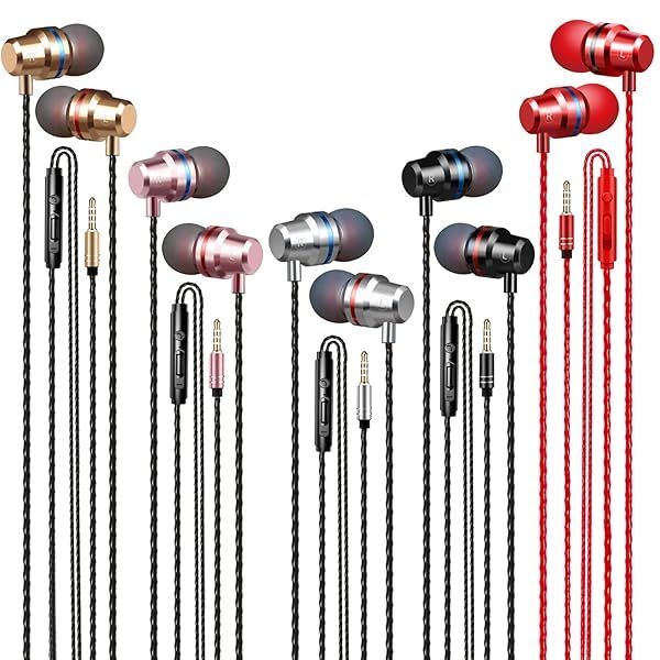 YZXQ 5-Pack Wired Earbuds: HD Sound, Bass-Driven Metal Earphones for iPod, iPad, Android & More