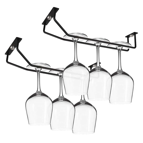 "Yimerlen 10.8" Black Wine Glass Rack - Under Cabinet Stemware Holder (2 Pack) for Kitchen Storage"