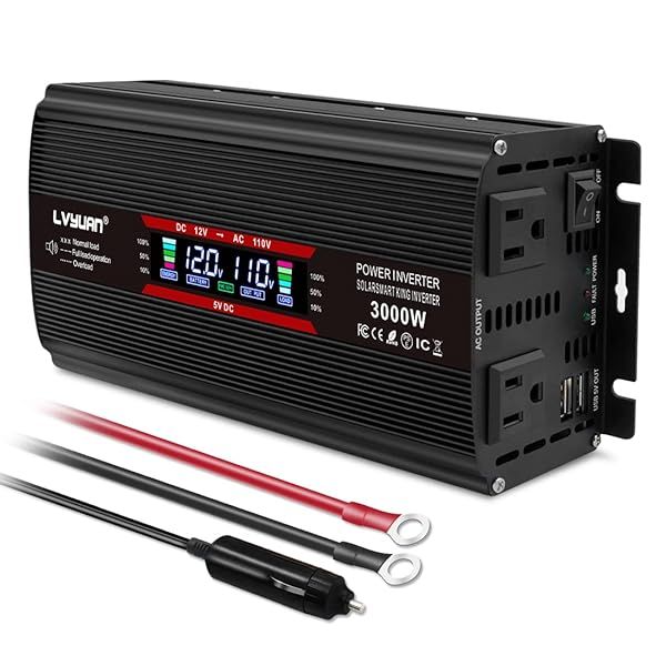 Yinleader 1500W Power Inverter: 12V to 110V AC Converter with LCD Display & Dual USB for RV, Truck, Laptop & Phone