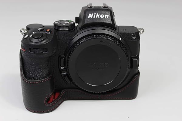 Handmade Leather Camera Case for Nikon Z5 Z6 Z7 - BolinUS Genuine Half Cover with Hand Strap (Black)