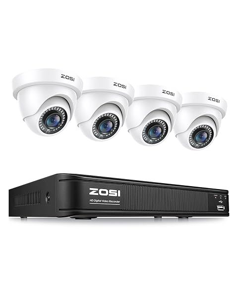 ZOSI 1080P H.265+ Security Camera System: AI Detection, 5MP DVR & 4 Weatherproof Cameras - 80ft Night Vision, No HDD