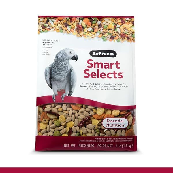 ZuPreem Smart Selects Bird Food for Parrots & Conures - Nutritious Pellets & Seed Blend (4 lb)