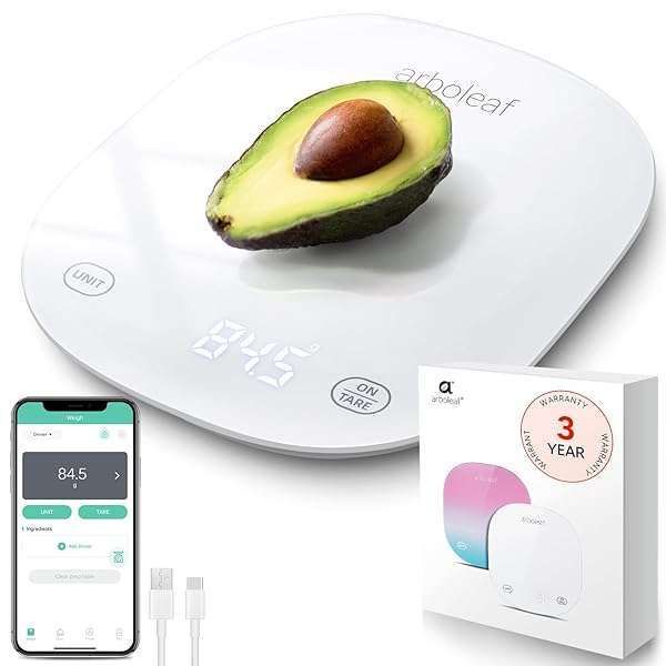 Arboleaf Smart Food Scale: 22lb Digital Kitchen Scale with Nutritional Calculator & App for Keto, Macro, and Calorie Tracking