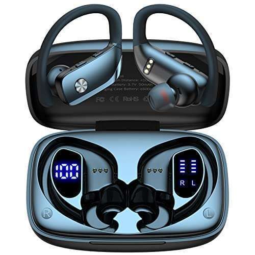 bmani Wireless Earbuds: 48hrs Playtime, LED Display, Sport Earhooks & Built-in Mic for Ultimate Workout Experience