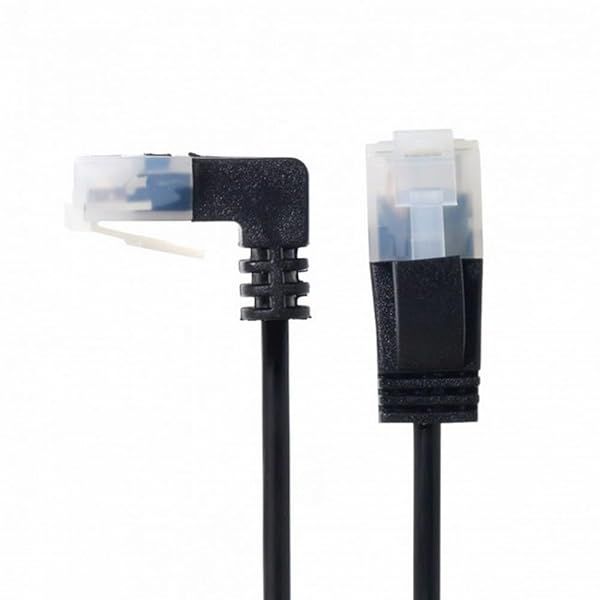 Ultra Slim Cat6 Ethernet Cable 90 Degree RJ45 - 1M Down Angled UTP Patch Cord for Laptop, Router, TV Box