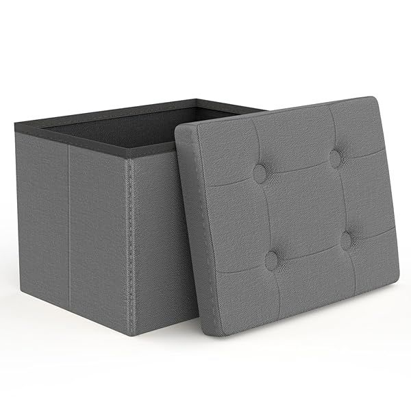 eMOUSE Grey Ottoman with Storage - Stylish Foot Rest & Small Foot Stool (17x13x13 inches)