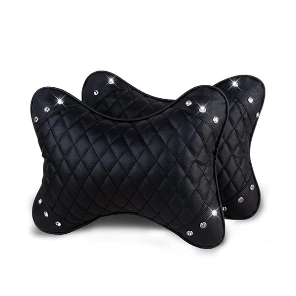 Car Neck Pillow 2 Pack - Breathable Bling Crystal Headrest for Comfort & Support in Travel, Auto & Home
