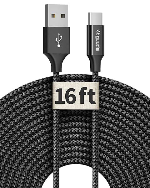 16ft USB C Cable - Fast Charging Nylon Braided Cord for Samsung, LG, Moto, Google & More