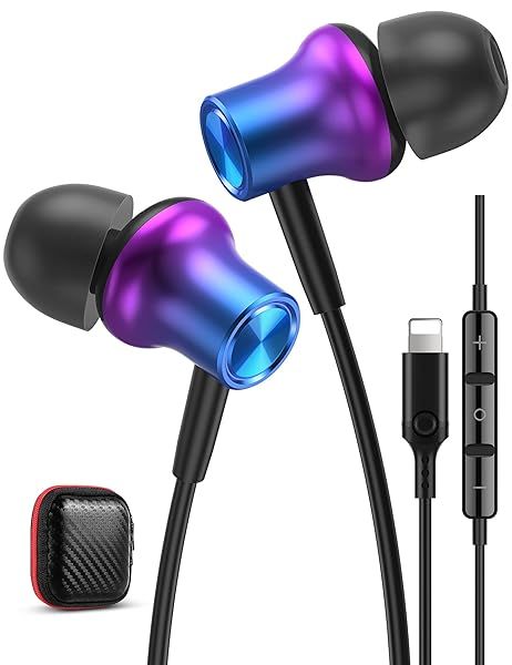 iMangoo Magnetic HiFi Stereo Bass Earbuds for iPhone 14/13/12/11 - MFi Lightning Earphones with Mic & Volume Control