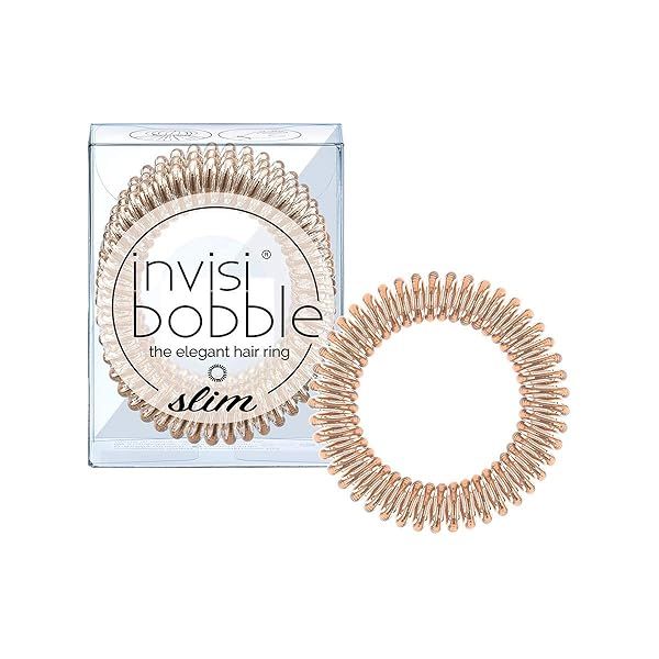 Invisibobble SLIM Traceless Spiral Hair Ties - Bronze Me Pretty | Strong, No Kink Hair Accessories for Thick Hair - 3 Count